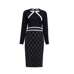 Rumour London Close Bow Jacquard Knitted Dress NWT